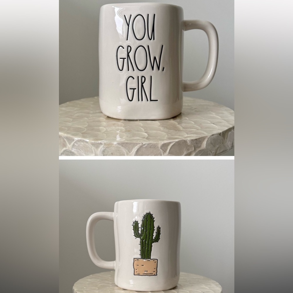 Rae Dunn 'YOU GROW, GIRL' Double-Sided Mug with Cactus Image on Back